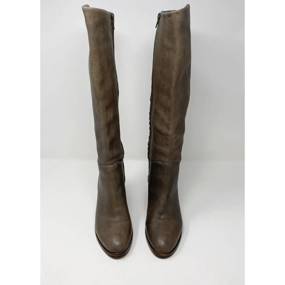 Kate Spade Size 6 Gray Leather Block Heeled Tall Boots Almond Toe Side Zipper